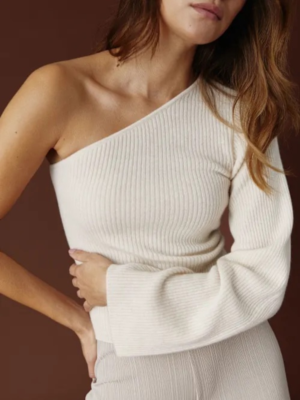 Reformation Santo One Shoulder Cashmere Sweater Medium Cream